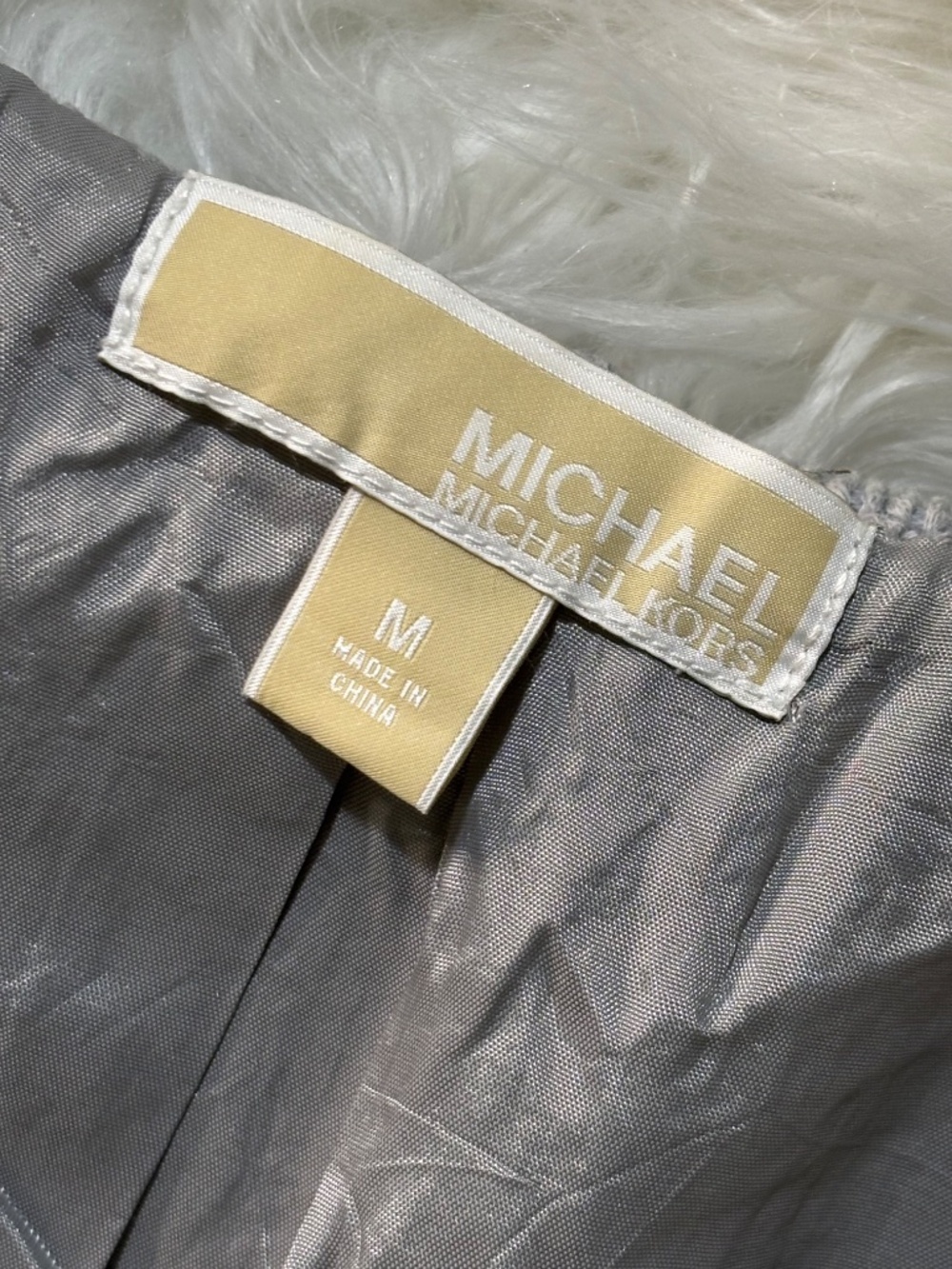 Like New [Michael Kors] Silver Gray Grey Faux Fur Hooded Sweater Jacket | Medium - Picture 4 of 15